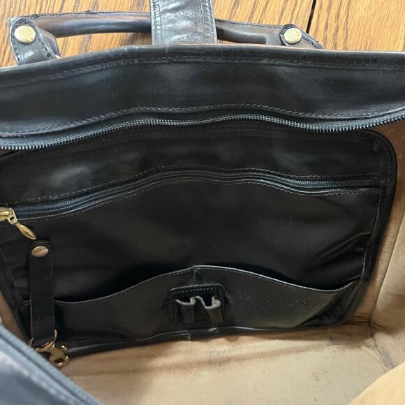 Vintage Brahmin Black Leather Double Handle Brass Hardware Satchel Handbag - Picture 5 of 11